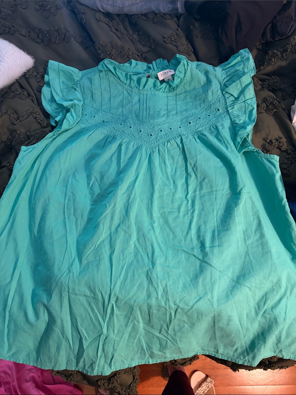 LOFT Turquoise Ruffle Sleeve Eyelet Top